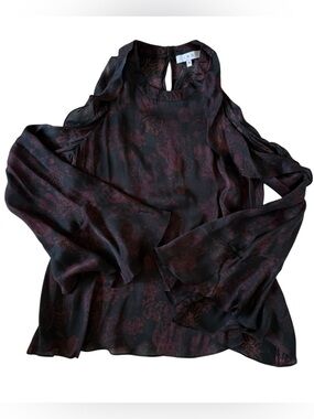 IRO 100% Silk cold shoulder long flare sleeve top blouse